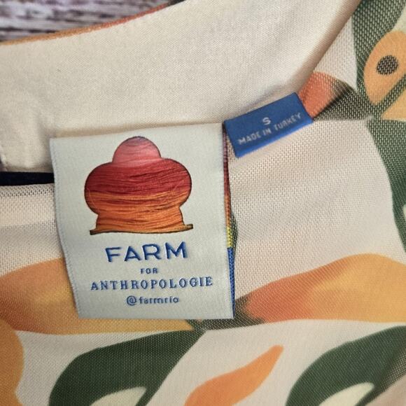 Farm Rio Mesh Midi Dress S Yellow Green Orange Sun Print Pockets Ruch Slits Line - Picture 3 of 16